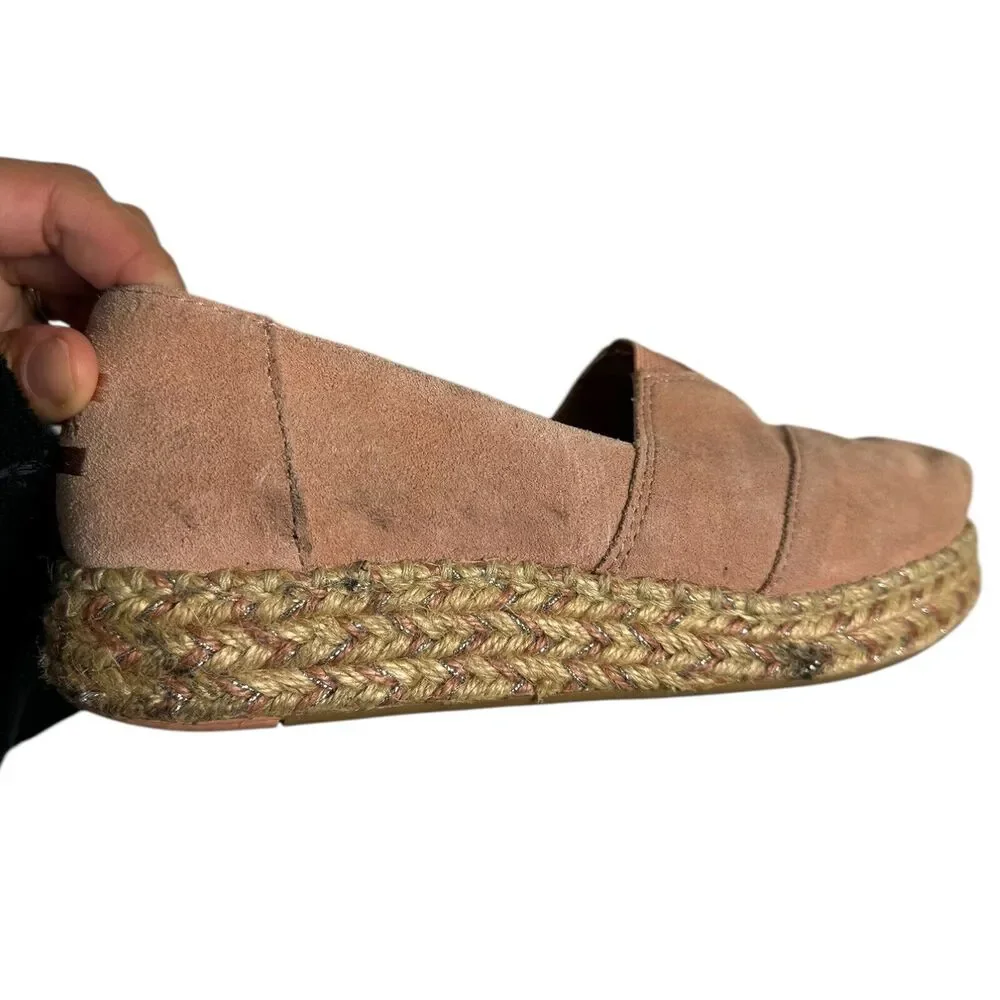 Toms Womans Shoes Pink Suede Rope Boho Loafer Slide Comfort Barbie Size‎ 6 SU
